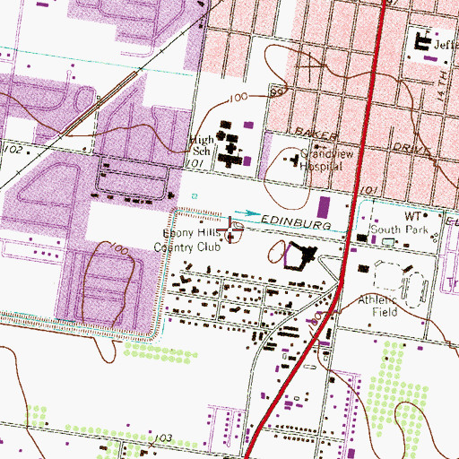 Topographic Map of Edinburg Municipal Golf Course, TX