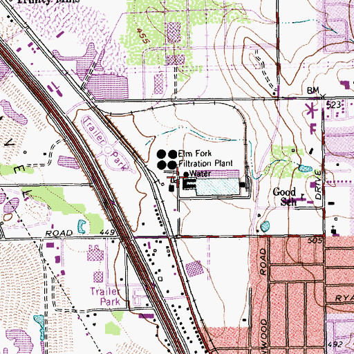 Topographic Map of Elm Fork Filtration Plant, TX