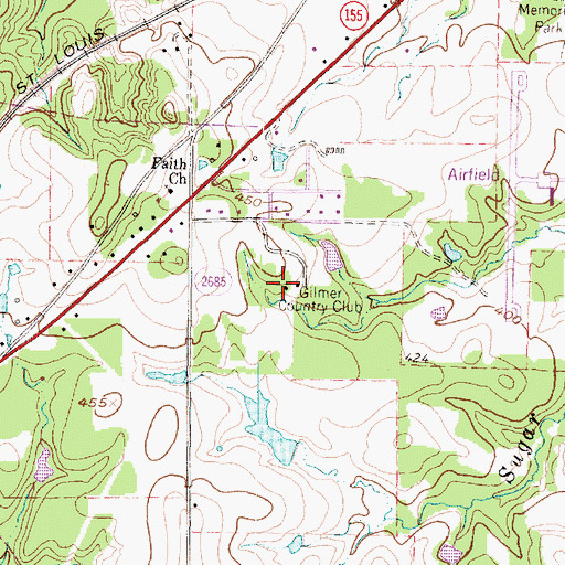 Topographic Map of Gilmer Country Club, TX