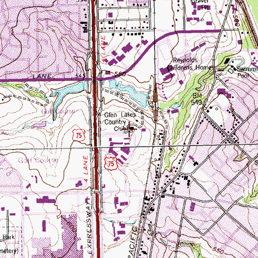 Topographic Map of Glen Lakes Country Club, TX