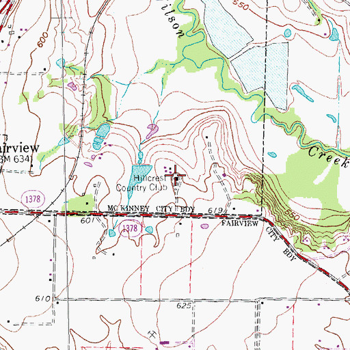 Topographic Map of Hillcrest Country Club, TX