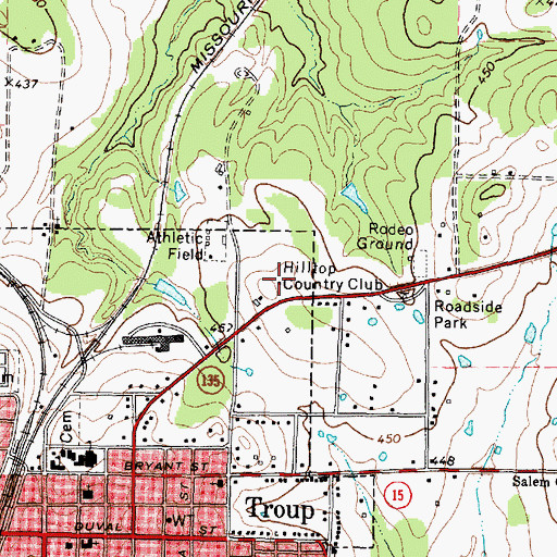 Topographic Map of Hilltop Country Club, TX