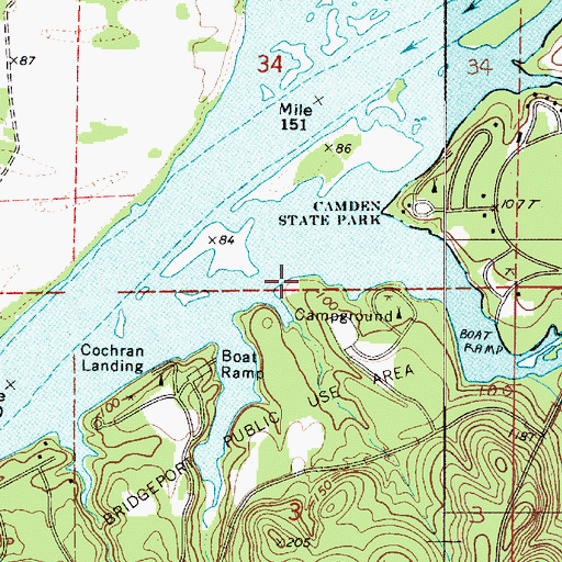 Topographic Map of Bridgeport Beach, AL