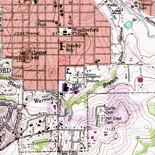 Topographic Map of Kangaroo Stadium, TX