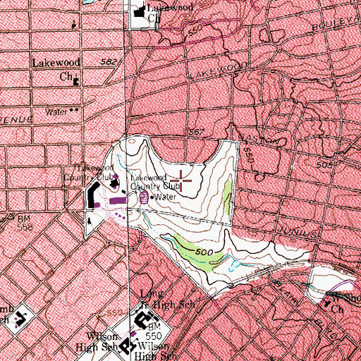 Topographic Map of Lakewood Country Club, TX
