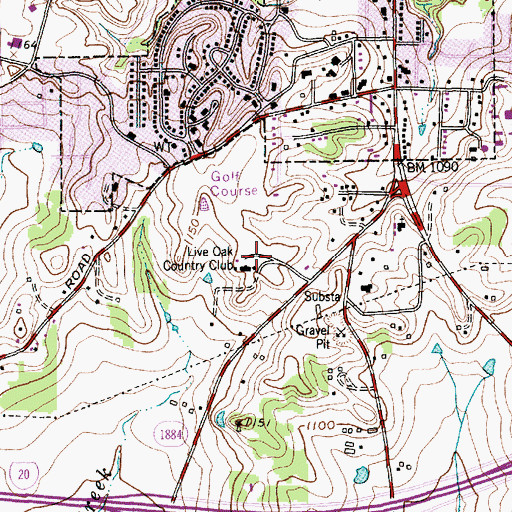 Topographic Map of Live Oak Country Club, TX