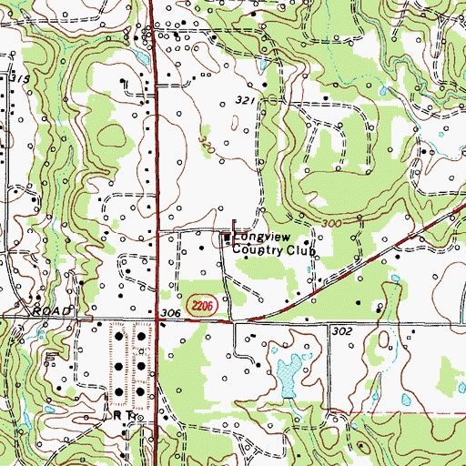Topographic Map of Longview Country Club, TX