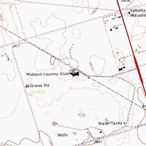 Topographic Map of Midland Country Club, TX