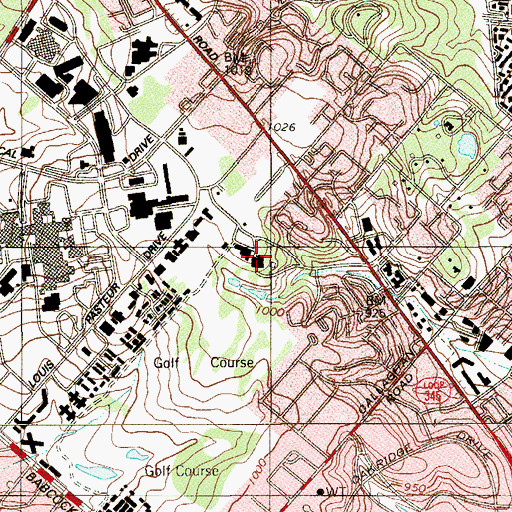 Topographic Map of Oak Hills Country Club, TX