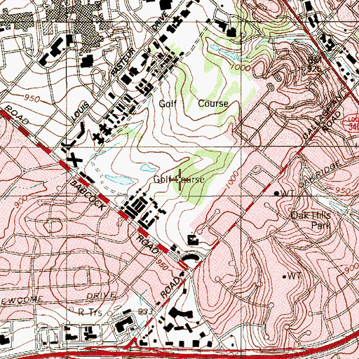 Topographic Map of Oak Hills Golf Course, TX