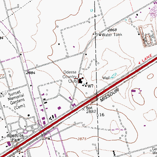 Topographic Map of Odessa Country Club, TX