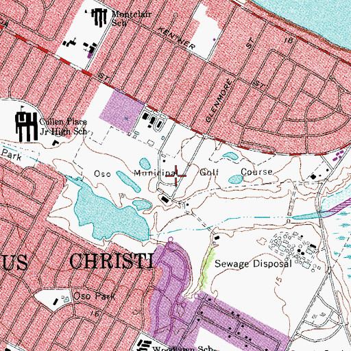 Topographic Map of Oso Municipal Golf Course, TX