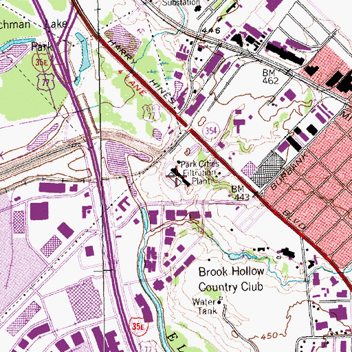 Topographic Map of Park Cities Filtration Plant, TX