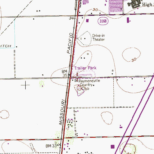 Topographic Map of Raymondville Country Club, TX