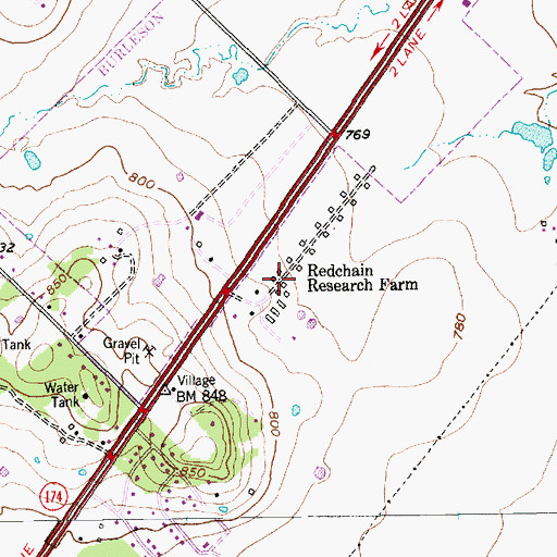 Topographic Map of Redchain Research Farm, TX