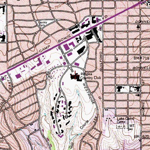 Topographic Map of Ridglea Country Club, TX