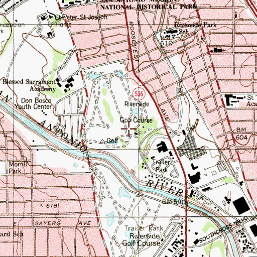 Topographic Map of Riverside Golf Course, TX