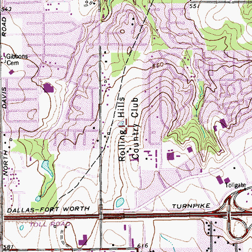 Topographic Map of Rolling Hills Country Club, TX