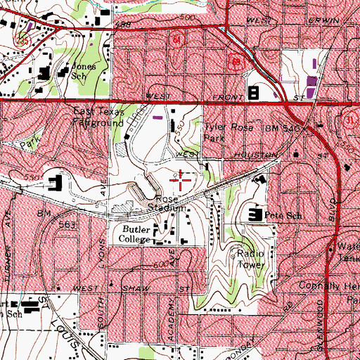 Topographic Map of Rose Stadium, TX