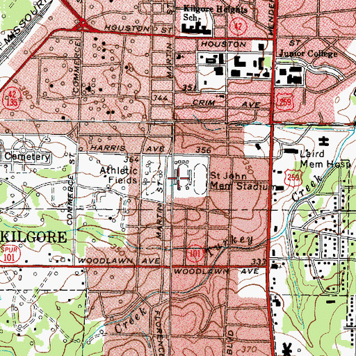 Topographic Map of Saint John Memorial Stadium, TX