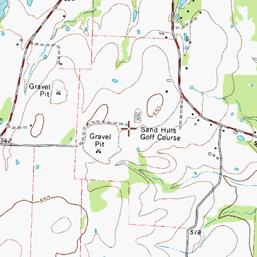 Topographic Map of Sand Hills Golf Course, TX