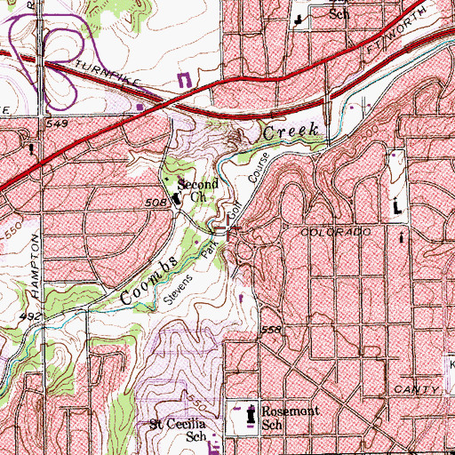 Topographic Map of Stevens Park Golf Course, TX