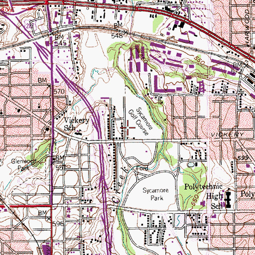 Topographic Map of Sycamore Golf Course, TX