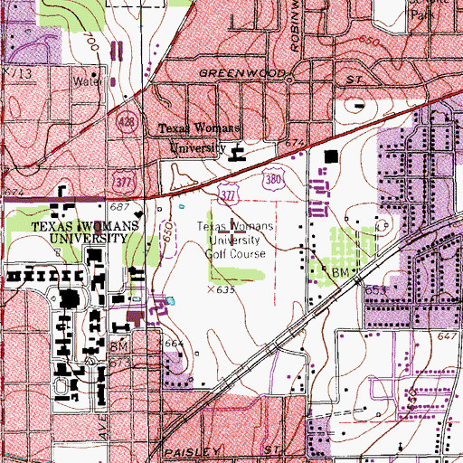 Topographic Map of Texas Womans University Golf Course, TX