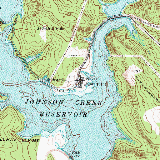 Topographic Map of Wilkes Powerplant, TX