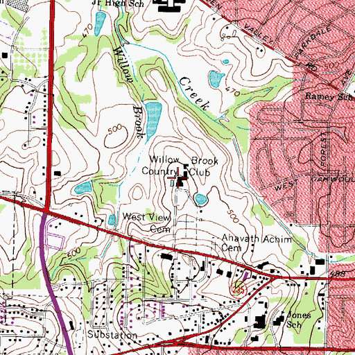 Topographic Map of Willow Brook Country Club, TX