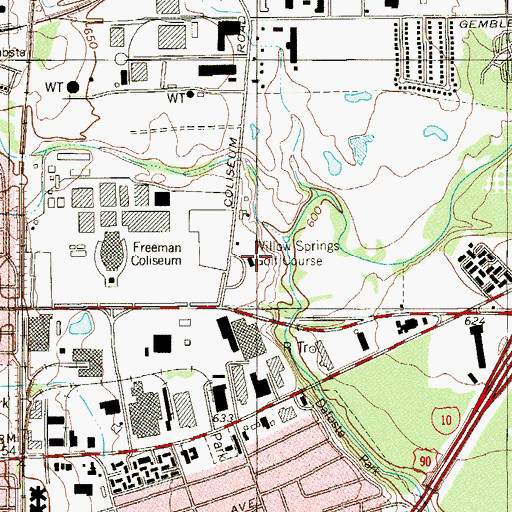 Topographic Map of Willow Springs Golf Course, TX