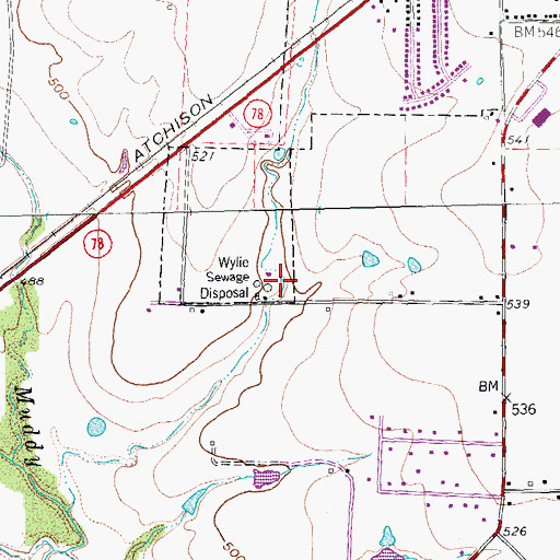 Topographic Map of Wylie Sewage Disposal, TX