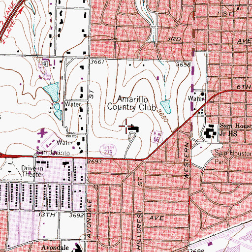 Topographic Map of Amarillo Country Club, TX
