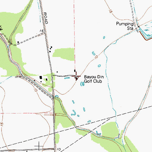 Topographic Map of Bayou Din Golf Club, TX
