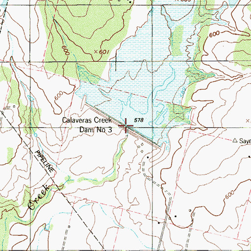 Topographic Map of Calaveras Creek Dam Number 3, TX