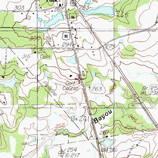 Topographic Map of Center Country Club, TX