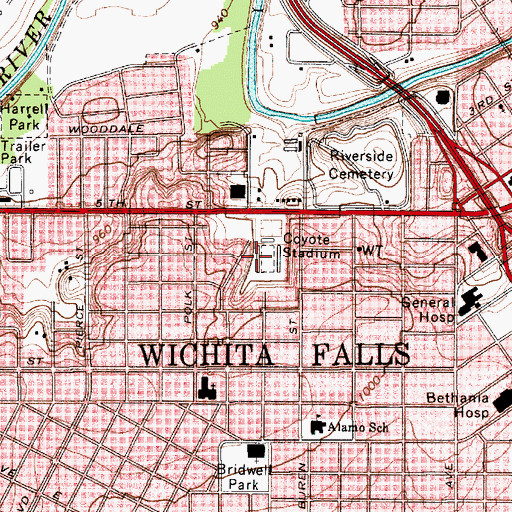 Topographic Map of Coyote Stadium, TX