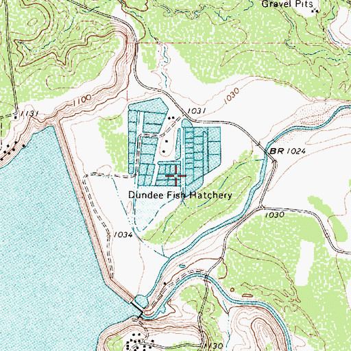 Topographic Map of Dundee Fish Hatchery, TX
