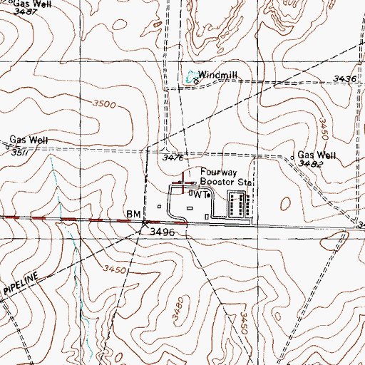 Topographic Map of Fourway Booster Station, TX
