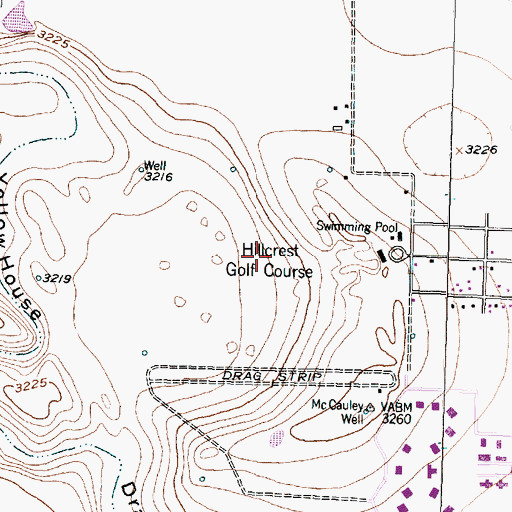 Topographic Map of Hillcrest Golf Course, TX