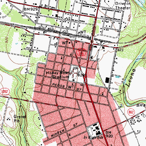 Topographic Map of Honey Bowl Stadium, TX