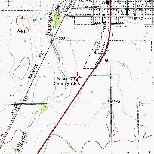 Topographic Map of Knox City Country Club, TX