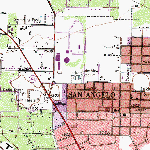 Topographic Map of Lake View Stadium, TX