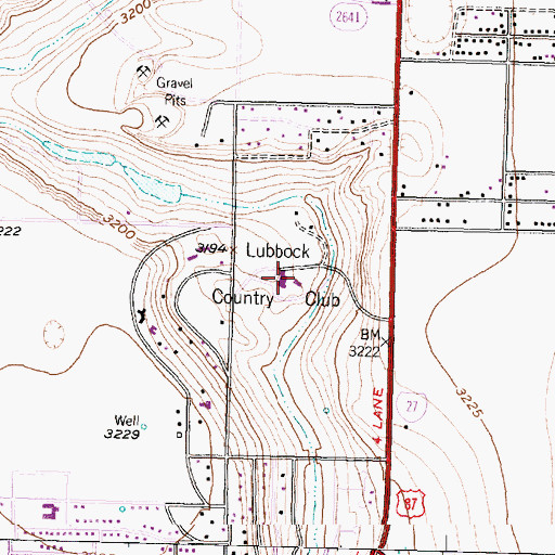 Topographic Map of Lubbock Country Club, TX