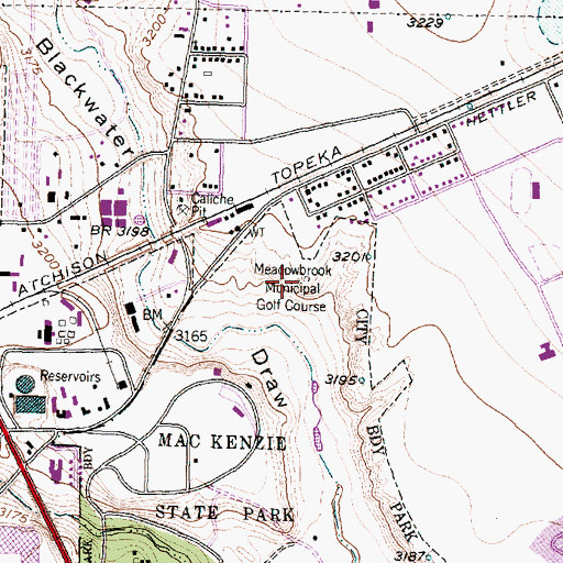 Topographic Map of Meadowbrook Municipal Golf Course, TX