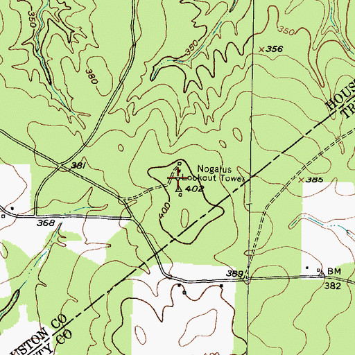 Topographic Map of Nogalus Lookout Tower, TX