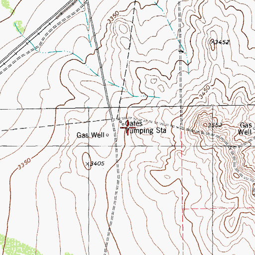 Topographic Map of Oates Pumping Station, TX