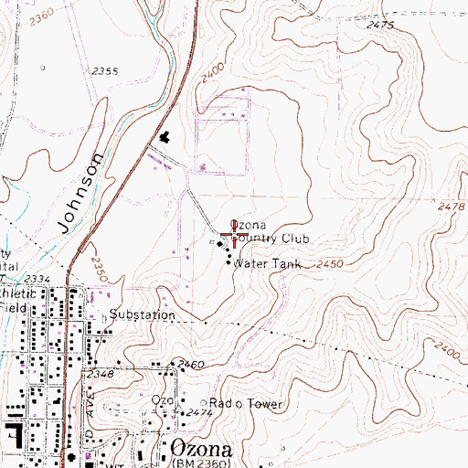 Topographic Map of Ozona Country Club, TX