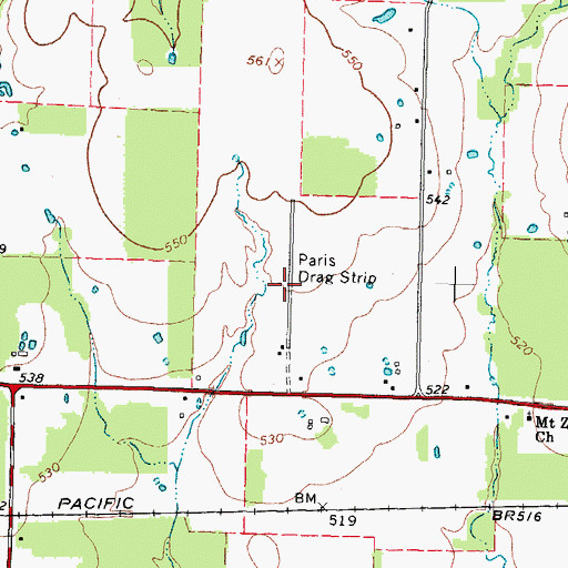 Topographic Map of Paris Drag Strip, TX