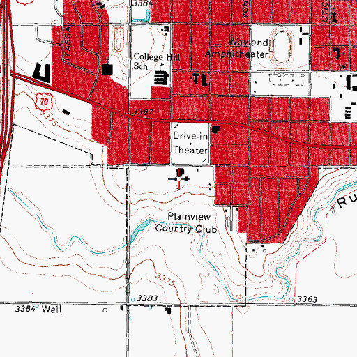 Topographic Map of Plainview Country Club, TX